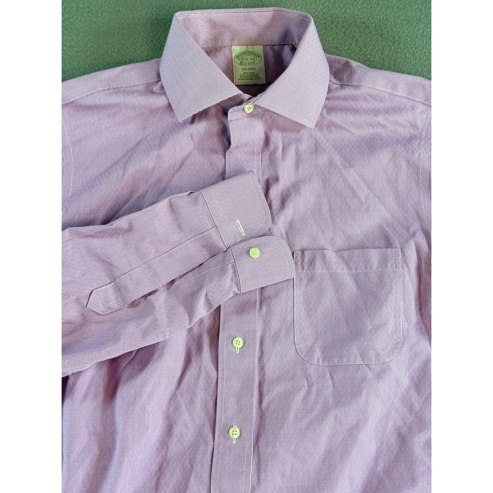 Brooks Brothers Dress Shirt Mens 15.5 34/35 Pink Check Non Iron Supima Cotton